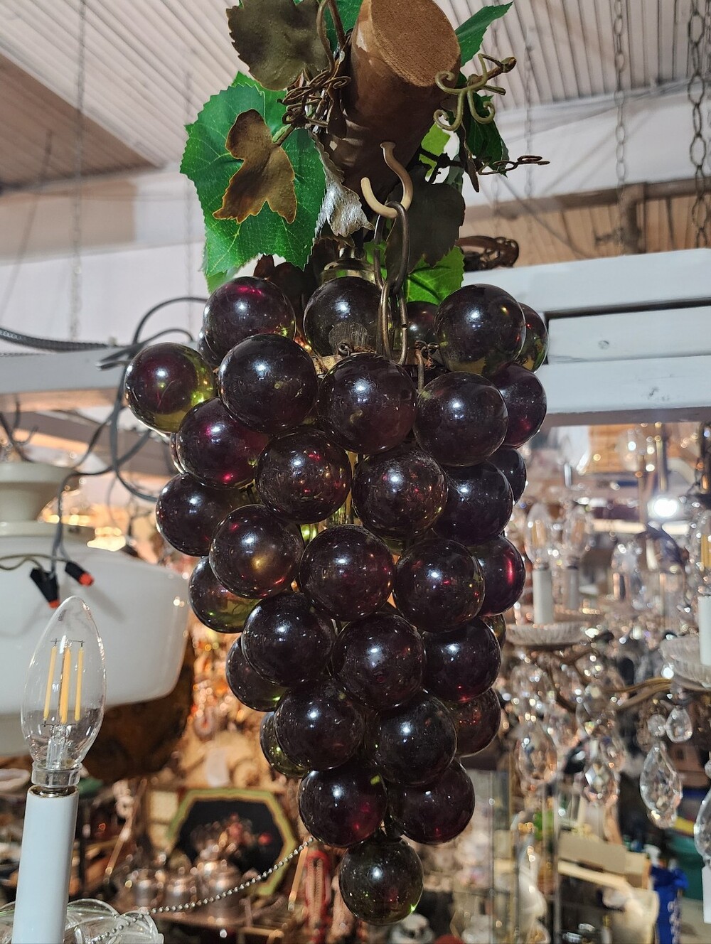 Mid-Century Modern Green grape cluster lamp Swag Hang Lamp 12-17" Tall - Picture 3 of 6